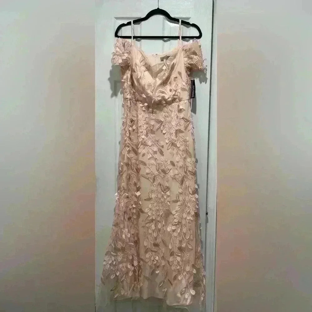 R&M Richards 3D Floral Off The Shoulder Dress Size 12 New with Tags MOB‎ Bridal